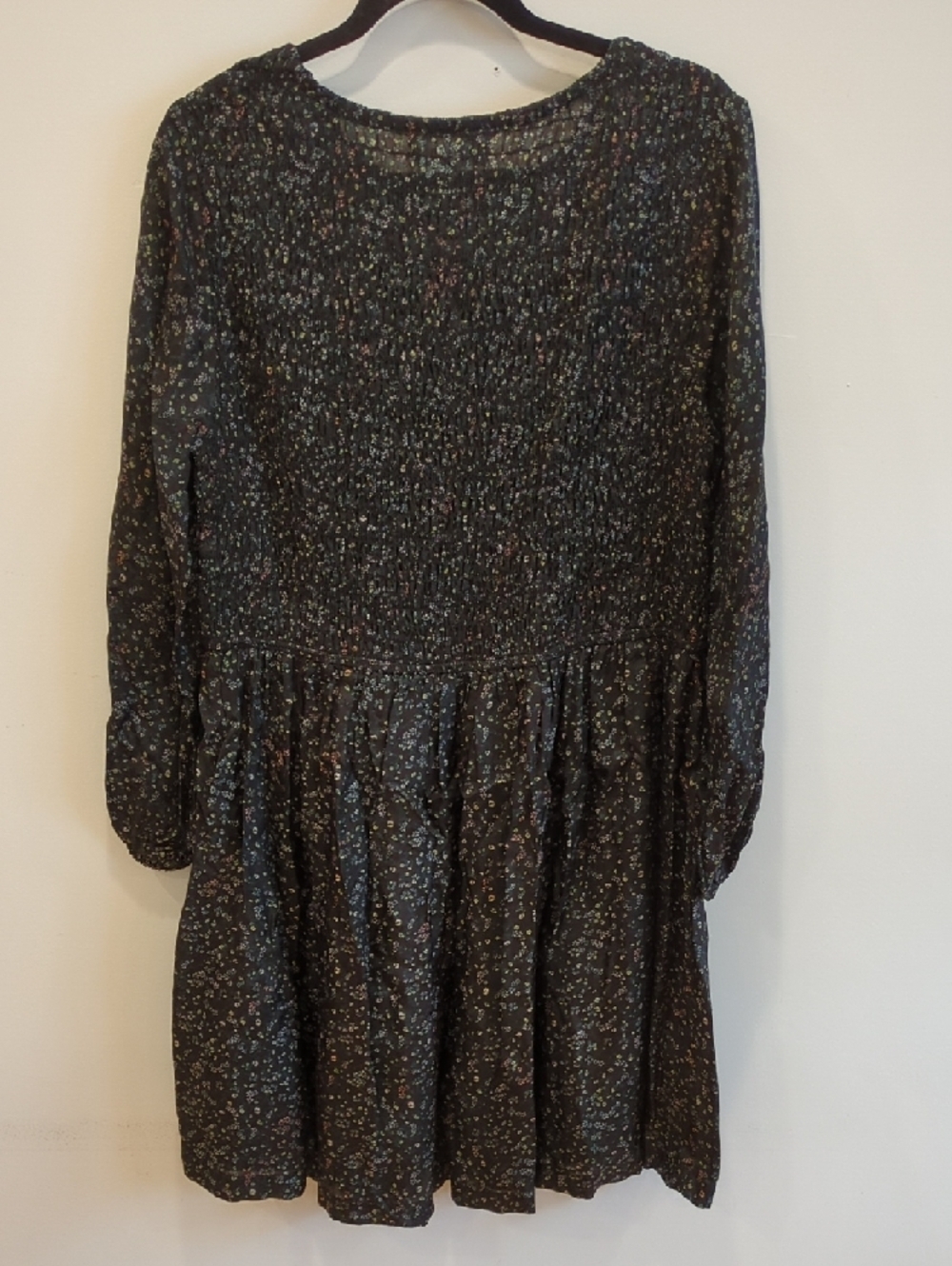 Cottage Prairie Boho Girly Apiece Apart Black Floral Smocked Mini Dress Size 8 - Picture 9 of 9